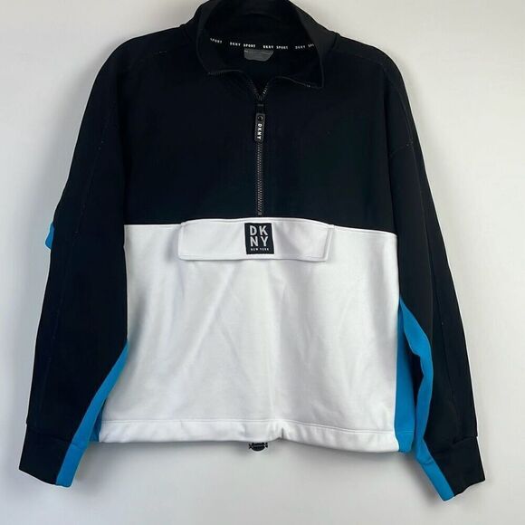 DKNY Sport Women's Half Zip Pull Over Fleece Sweatshirt Black & White Small - Picture 2 of 10